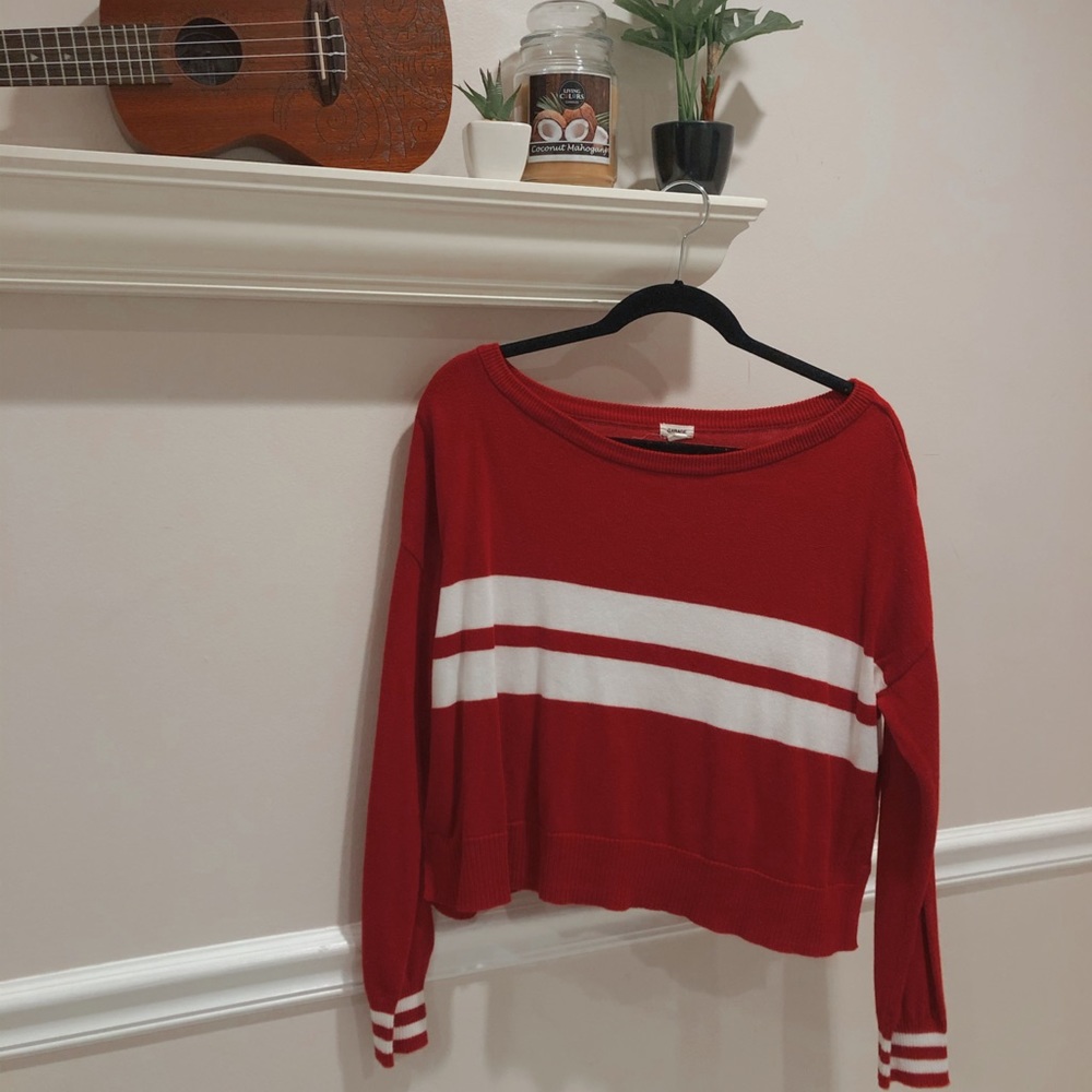 Red and white long sleeve sweater